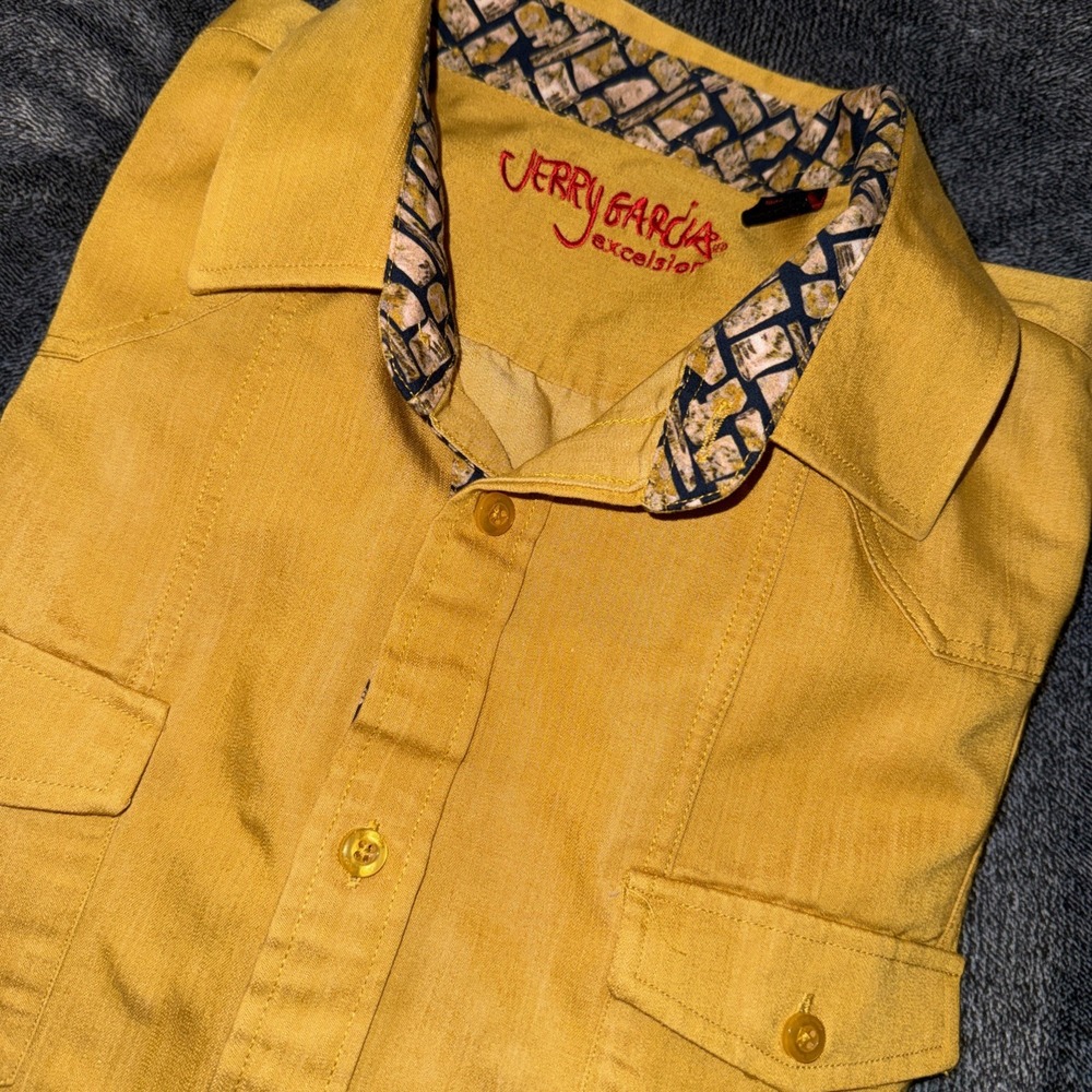 Jerry Garcia Excelsior Men's Mustard Yellow Button Up Western Shirt Large Tencel